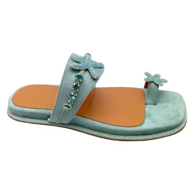 SARA LOPEZ sabot gioiello infradito pantofola verde azzurro mare per donna con pietre ciabatta sabot