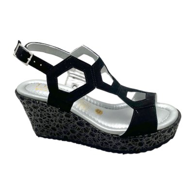 SHOES4ME sandalo per donna con zeppa nero geometrico numeri piccoli 31 32 33 34