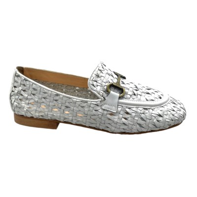 SHOES4ME mocassino scarpa donna intrecciato traforato slipon con morsetto bianco MADRAS