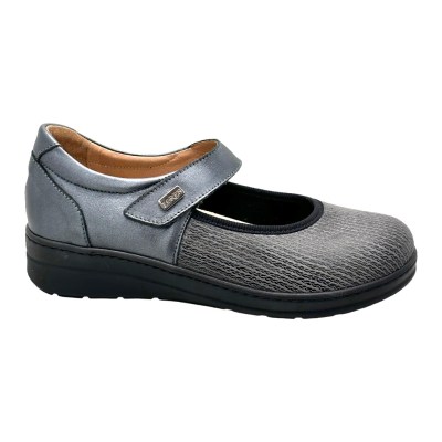 LOREN M3030 Mary Jane scarpa donna ballerina elasticizzata con laccetto grigio regolabile a strappo