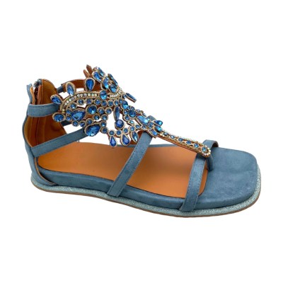 SARA LOPEZ sandalo gioiello infradito blue jeans per donna con cerniera strass cavigliera