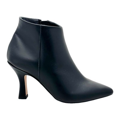 SHOES4ME 1949 scarpa per donna accollata pelle  nero stivaletto ankle boot tacco clessidra cerniera  34