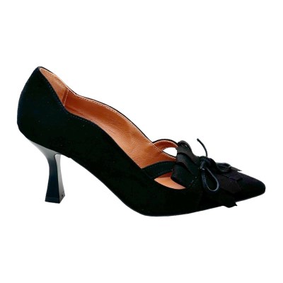 SHOES4ME 1993 scarpa per donna decoltè scamosciato  nero tacco clessidra frangia  34 35 36 37 38