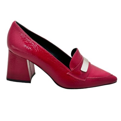 SHOES4ME 2117 scarpa per donna mocassino con tacco a blocchetto vernice bordeaux ciliegio 34 36 37 38 39