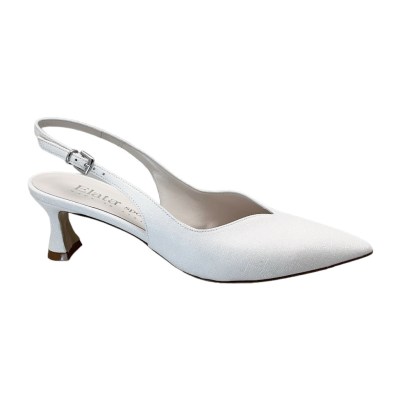 ELATA SPOSA S2440 scarpa sandalo per donna da sposa cerimonia ballo slingback glamour bianca tacco 5 a rocchetto
