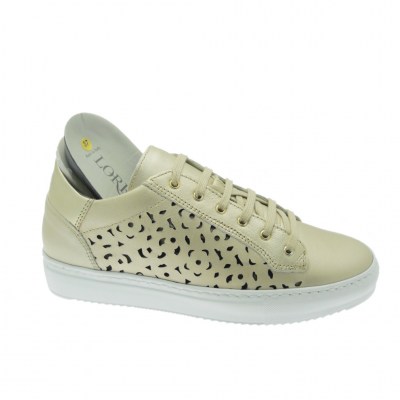 Calzaturificio Loren C3887 scarpa donna sneaker champagne lacci soletta estraibile